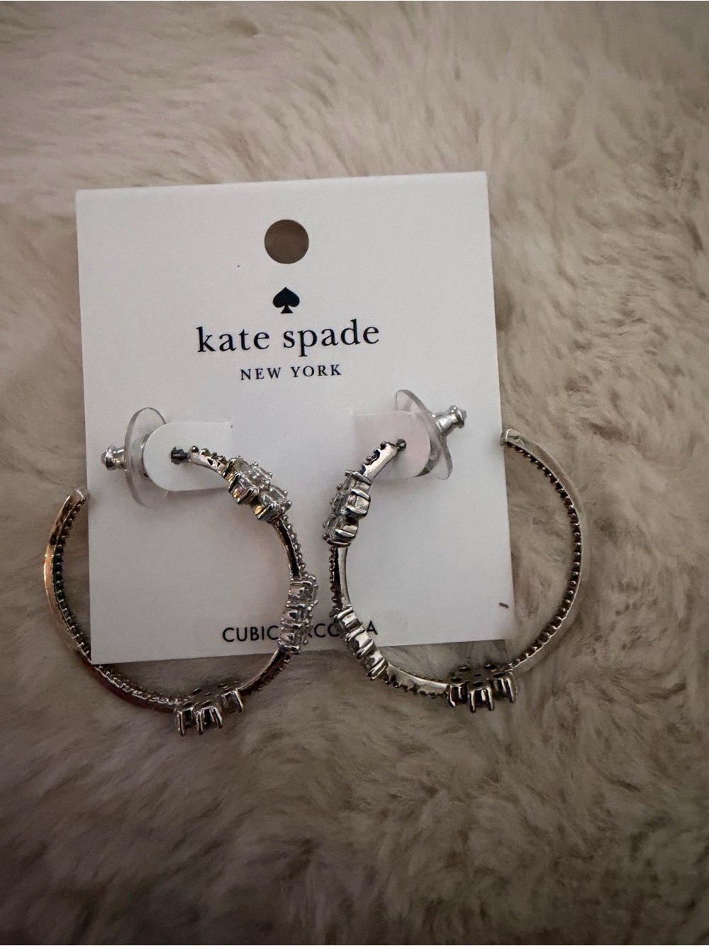 kate spade Gleaming Gardenia Silver Hoop Earrings with Baguette Crystal Accents